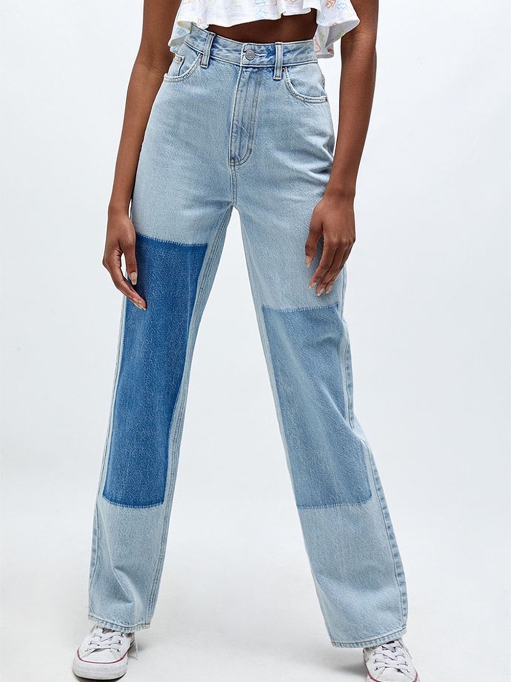 Pacsun Eco Light Blue Patchwork Boyfriend Jeans Size 26 NWT